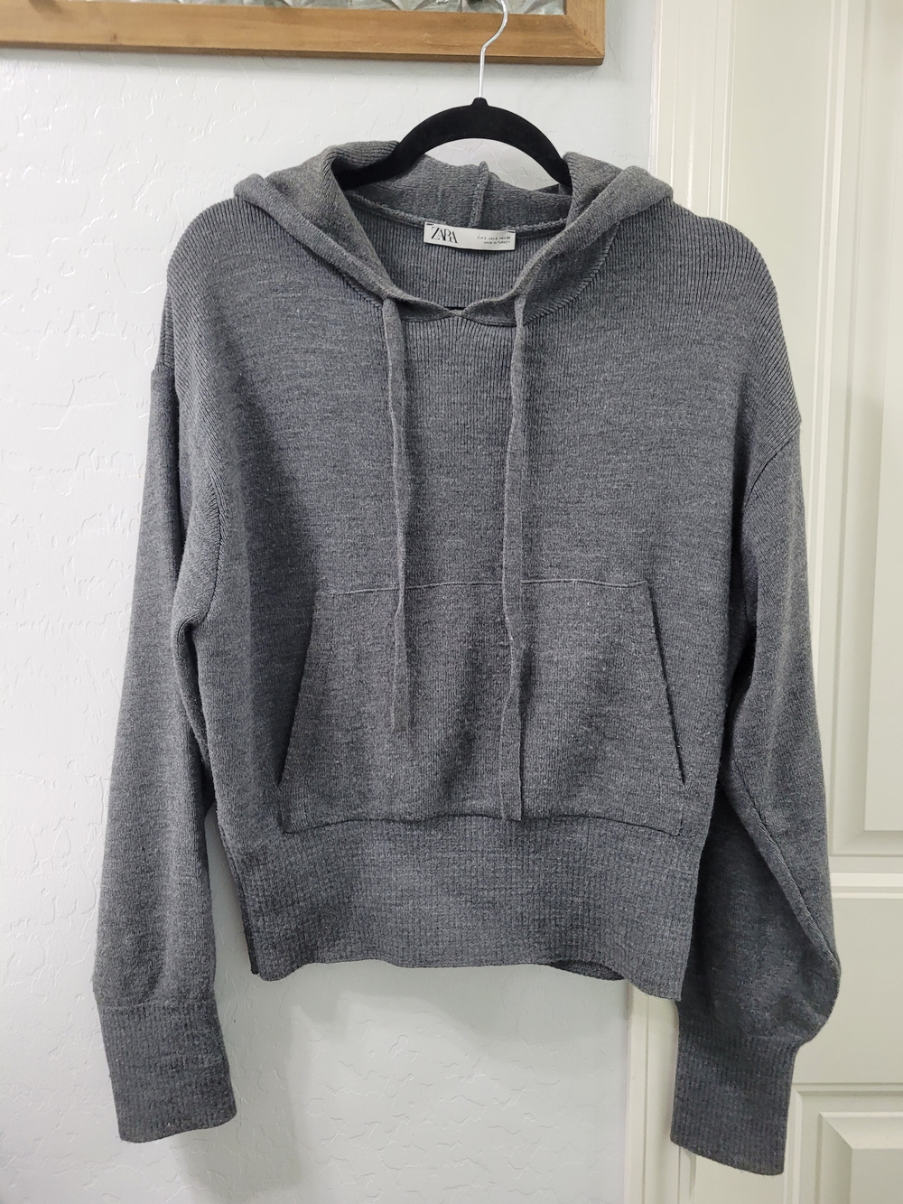 Zara Charcoal Gray Knit Hooded Sweatshirt